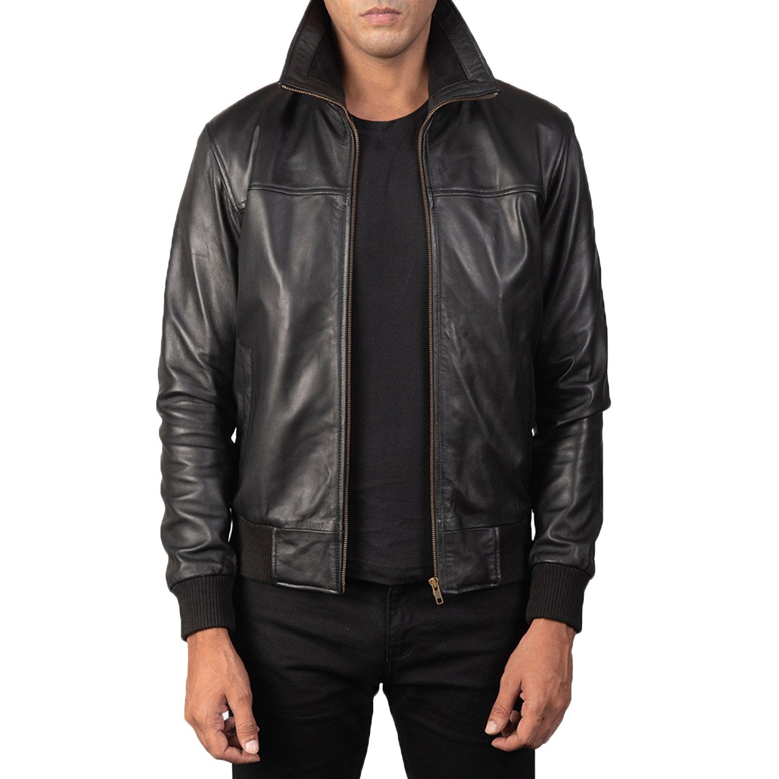 Black Leather Bomber Jacket