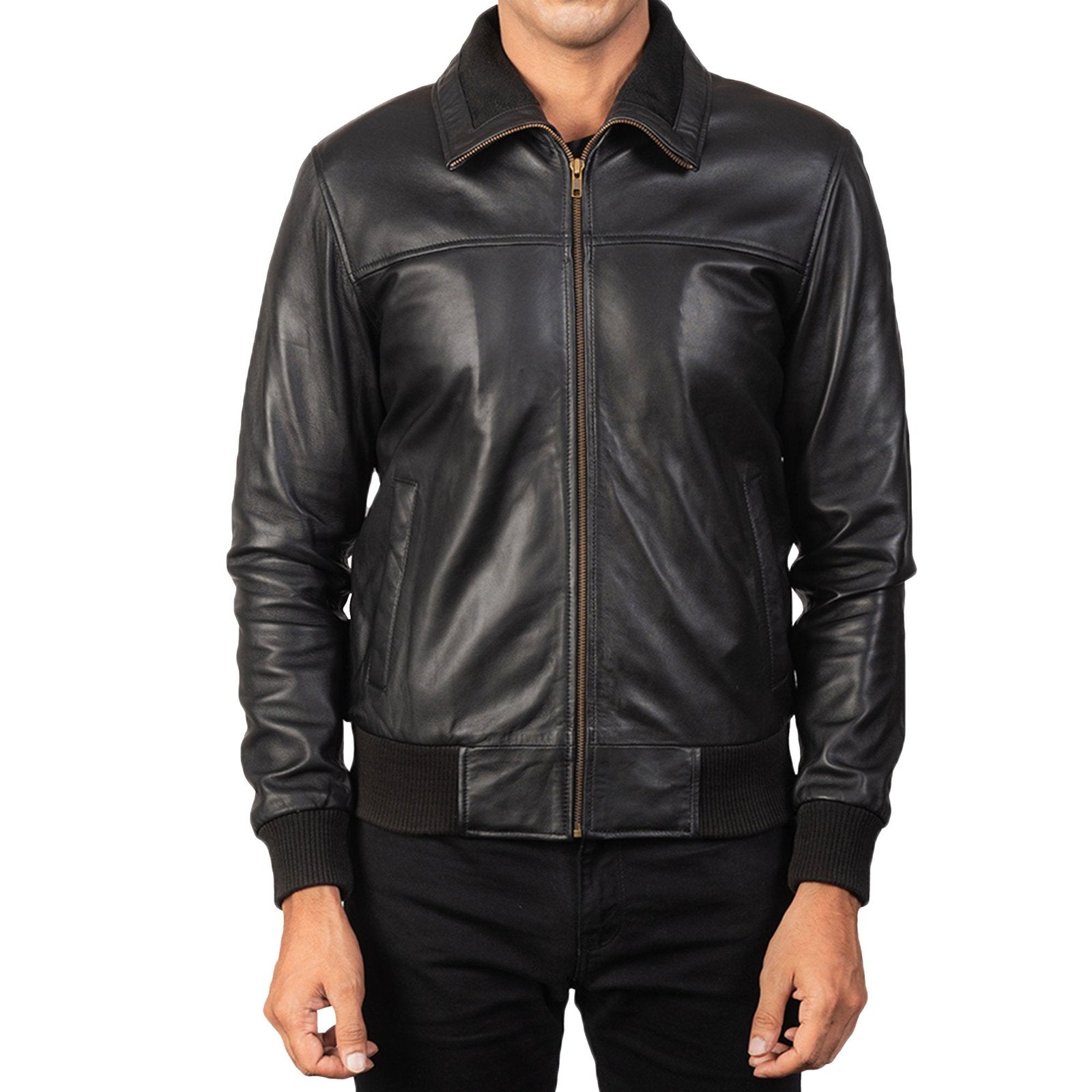 Black Leather Bomber Jacket