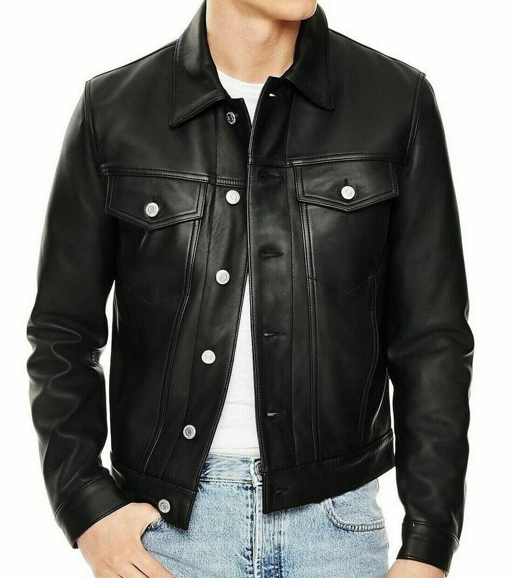 n's Genuine Sheepskin Black Trucker Leather, bomber women's leather jackets